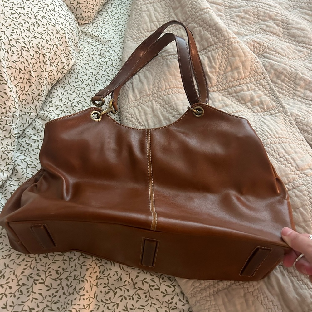 Nine West Brown Leather Shoulder Bag with Slouchy Design